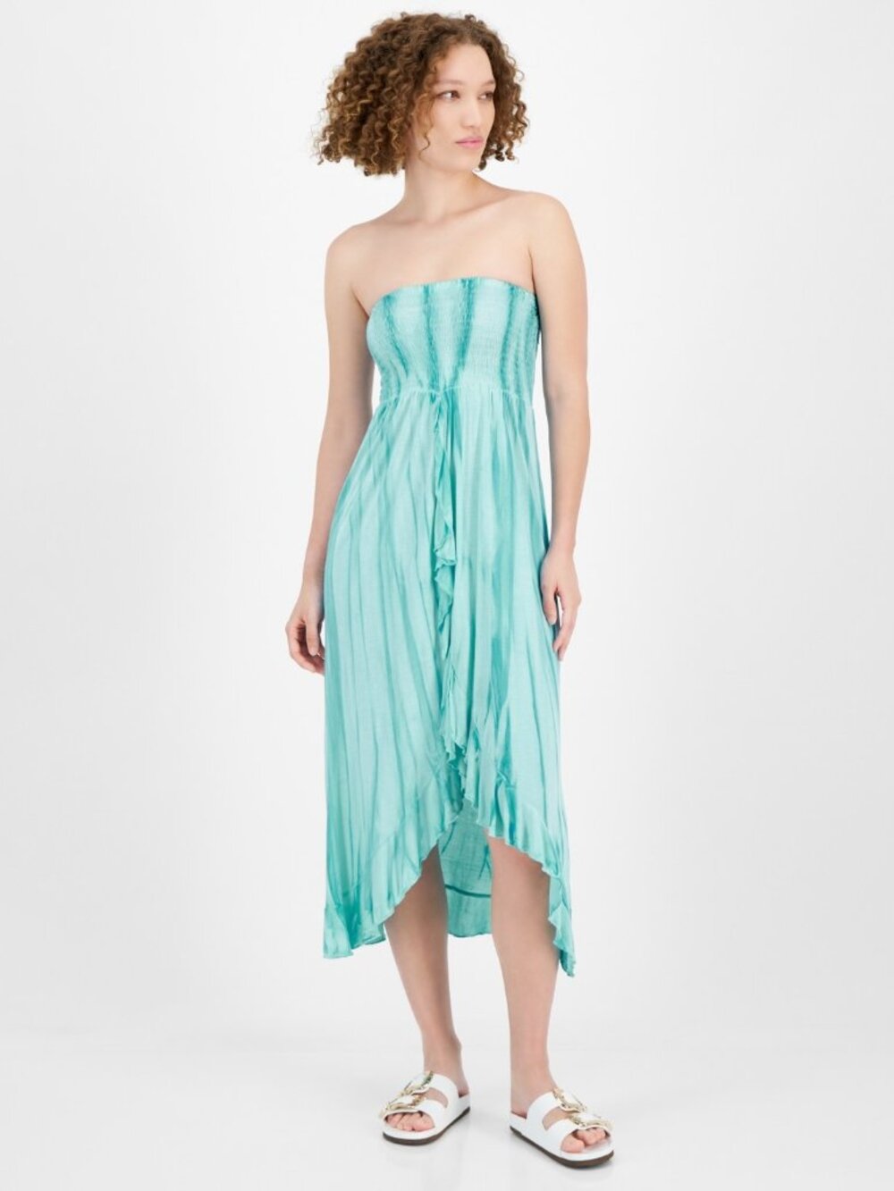 Raviya  Women's Smocked MIDI Dress Cover-up - Turquoise  Women Size L NWT